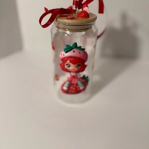 Strawberry Doll in Glass Jar with Red Ribbon